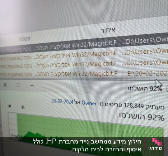 העברת קבצים במחשב עם גרף מהירות הורדה